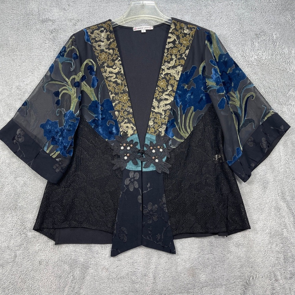 Spencer Alexis Kimono Women Medium Black Vintage Whimsigoth Fairy Floral Vintage